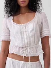 Hvit - Gap Peplum-topp med blondekant - Bilde 4 av 4