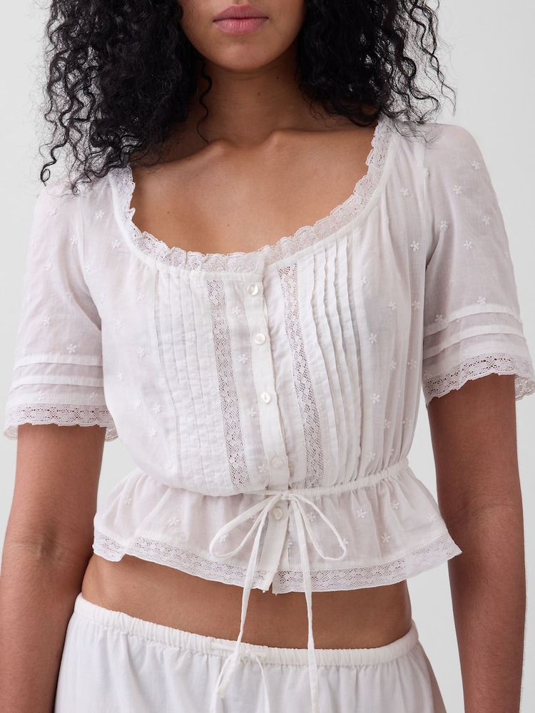 Hvit - Gap Peplum-topp med blondekant - Bilde 4 av 4