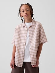 Gap Pink Check Linen-Cotton Relaxed Holiday Shirt (4-13yrs) - Image 1 of 4