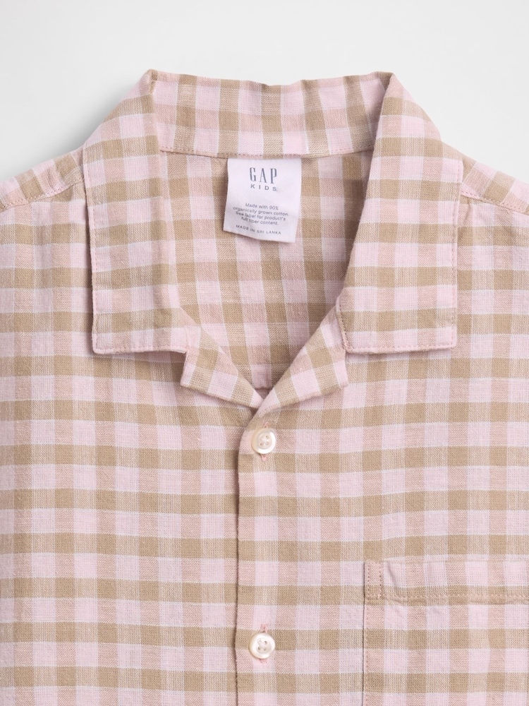 Gap Pink Check Linen-Cotton Relaxed Holiday Shirt (4-13yrs) - Image 4 of 4