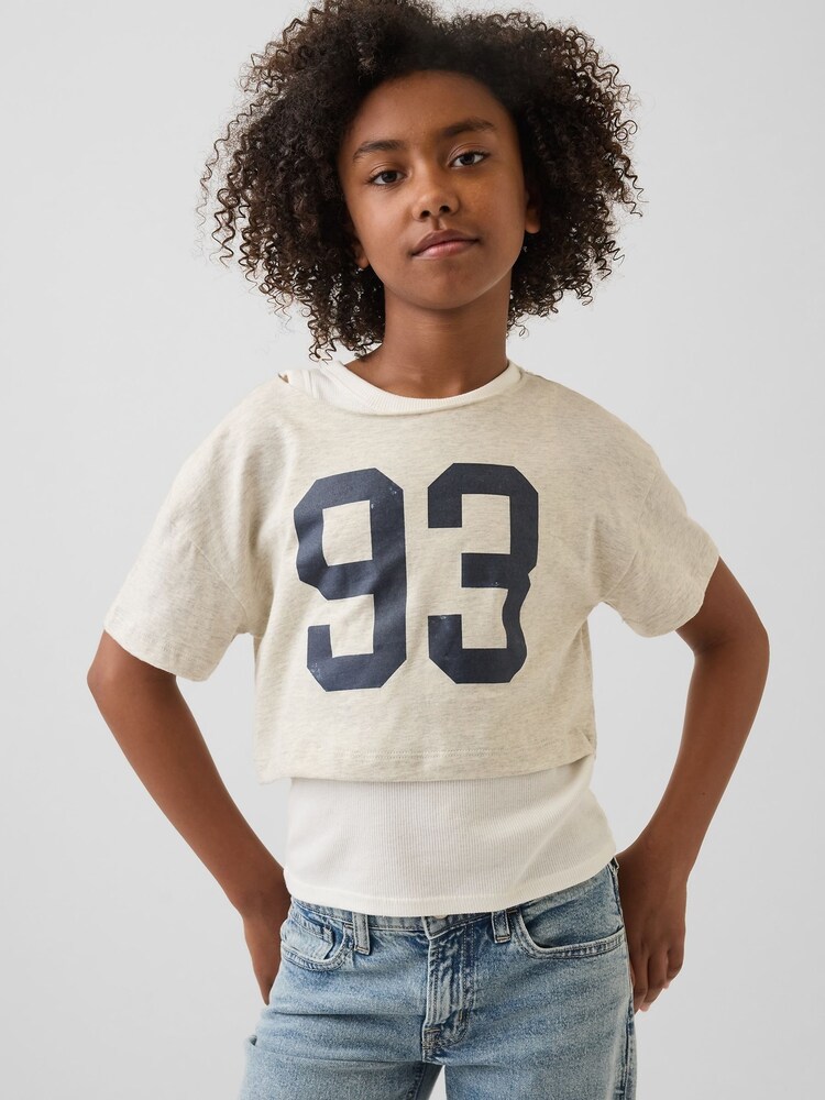 Gap Grey Oversized Wide-Neck T-Shirt (4-13yrs) - Image 1 of 4