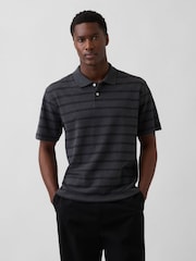 Gap Grey Stripe Relaxed Pique Polo Shirt - Image 1 of 4