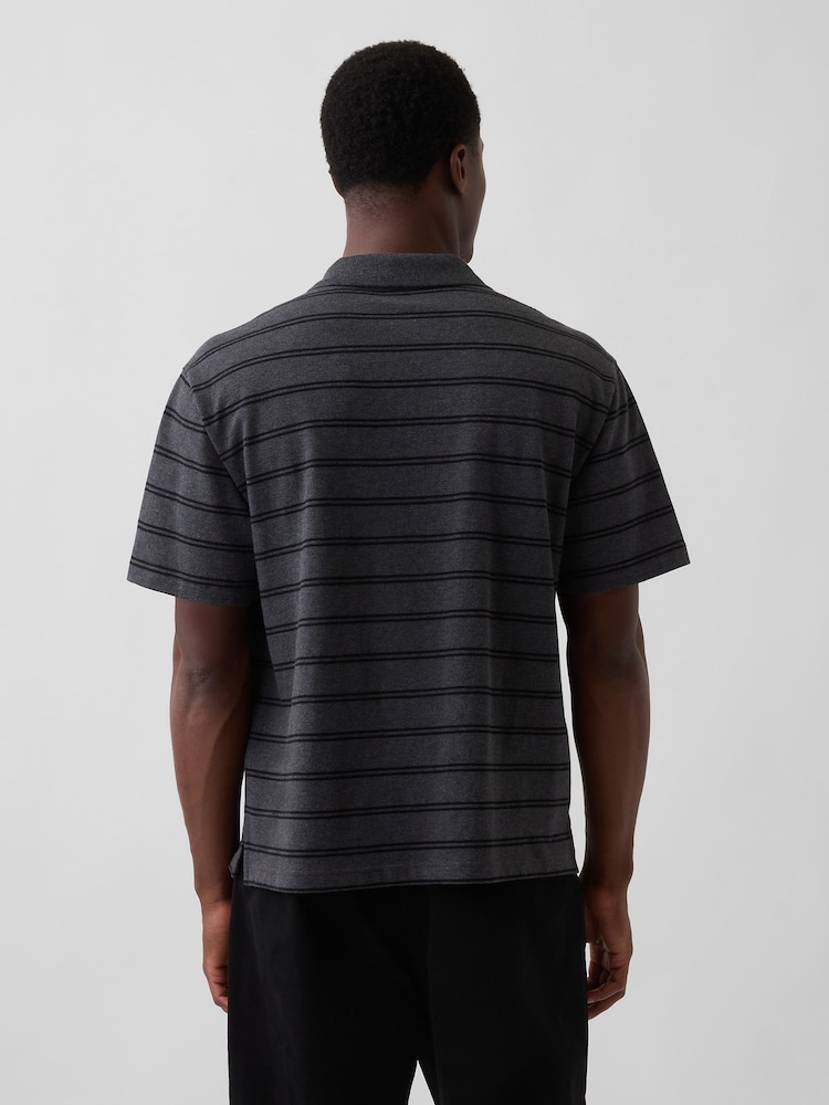 Gap Grey Stripe Relaxed Pique Polo Shirt - Image 2 of 4 Gap Grey Stripe Relaxed Pique Polo Shirt - Image 2 of 4