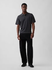 Gap Grey Stripe Relaxed Pique Polo Shirt - Image 3 of 4