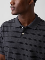 Gap Grey Stripe Relaxed Pique Polo Shirt - Image 4 of 4