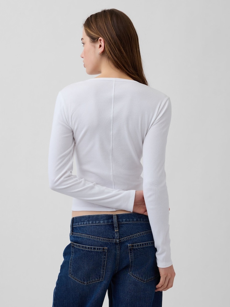 T-shirt Gap côtelé à logo et manches longues - Image 2 de 5