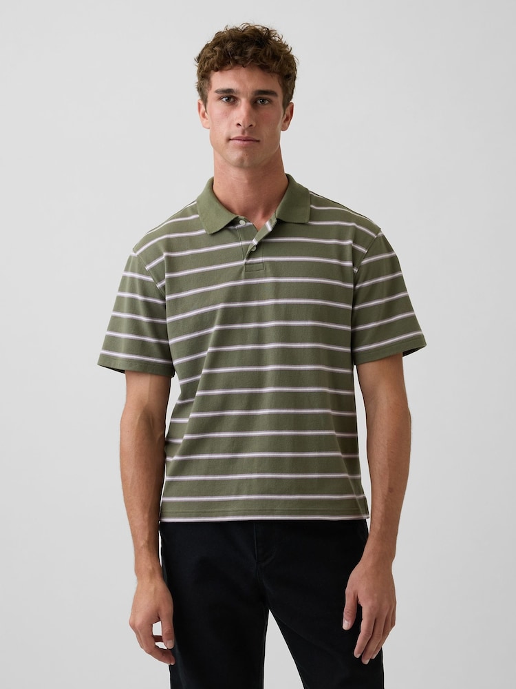 Gap Green stripe Relaxed Pique Polo Shirt - Image 1 of 1 Gap Green stripe Relaxed Pique Polo Shirt - Image 1 of 1