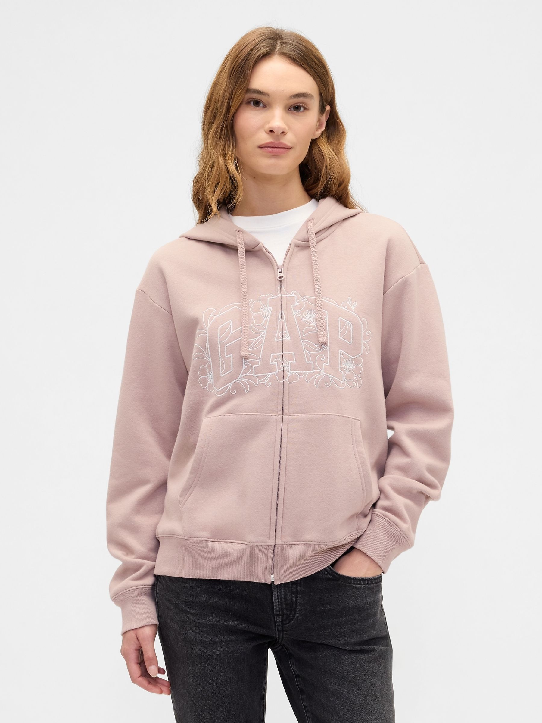 Buy Gap Light Pink Relaxed Gap Logo Zip-up Hoodie from the Next UK