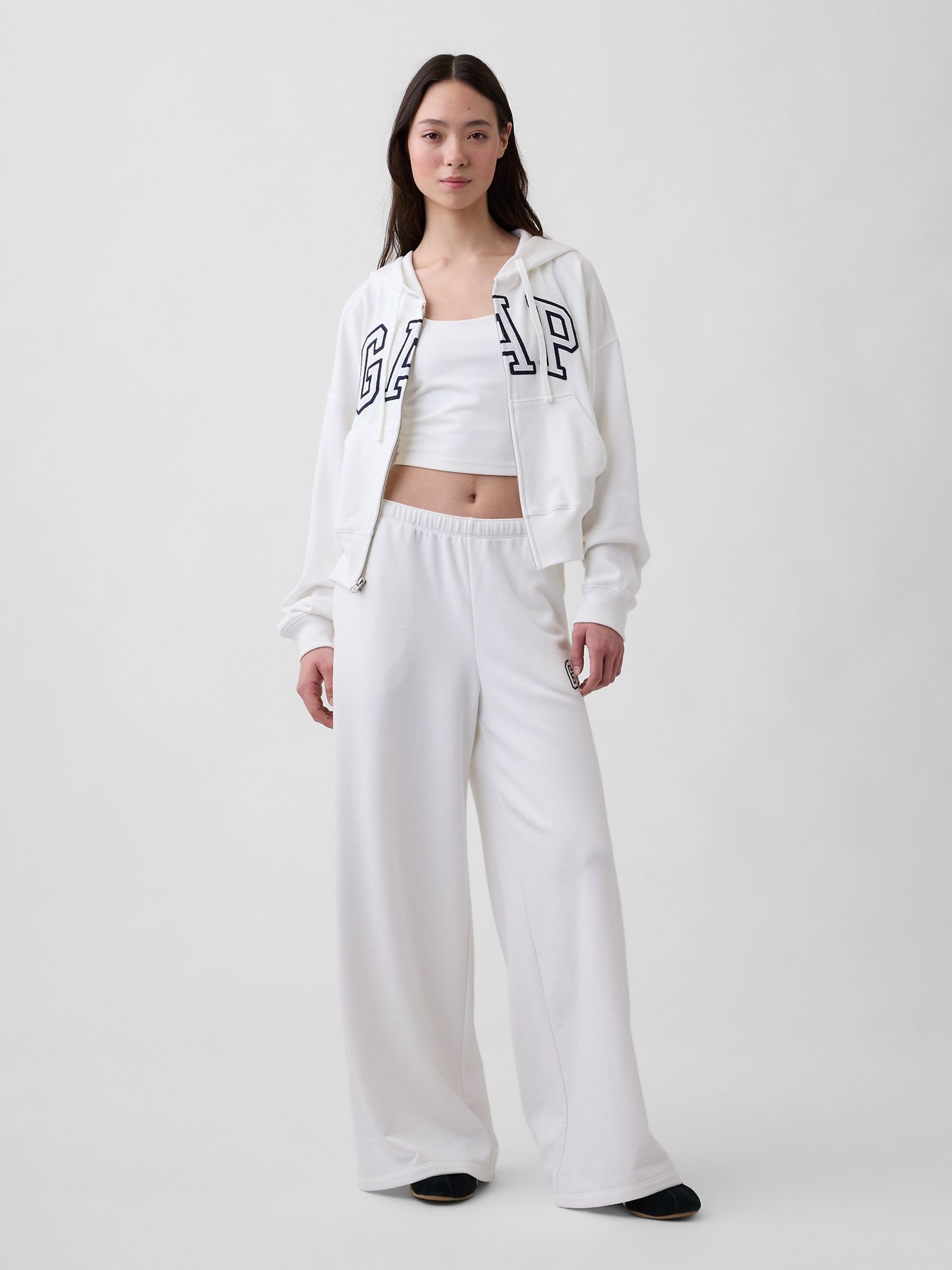 Buy Gap White Oversized Logo French Terry Zip Hoodie from the Next
