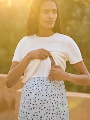 Seraphine Cream and Blue Floral Maternity & Nursing Knit Top Dress - Image 4 of 7
