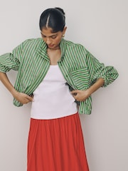 Green/Red/White Stripe Funnel Neck Bomber Shirt - Image 1 of 9