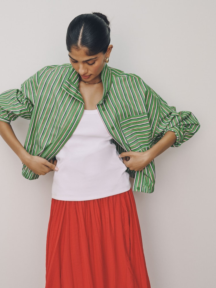 Green/Red/White Stripe Funnel Neck Bomber Shirt - Image 1 of 9