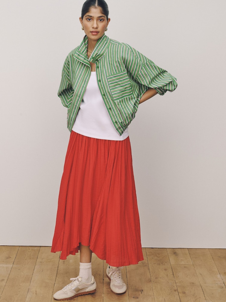 Green/Red/White Stripe Funnel Neck Bomber Shirt - Image 2 of 9