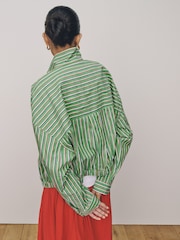 Green/Red/White Stripe Funnel Neck Bomber Shirt - Image 3 of 9