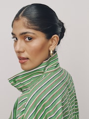Green/Red/White Stripe Funnel Neck Bomber Shirt - Image 4 of 9