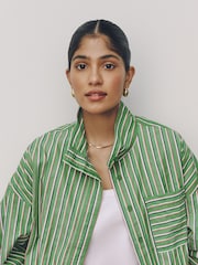 Green/Red/White Stripe Funnel Neck Bomber Shirt - Image 5 of 9