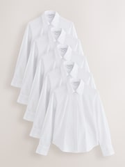 White Fitted Stretch Essential Long Sleeve Shirts 5 Pack - Image 1 of 14