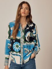 Blue/Green Abstract Print Long Sleeve Shirt - Image 2 of 5