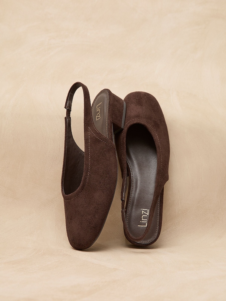 Linzi Brown Glide Closed Toe Slingback Block Heeled Shoe - Image 1 of 5