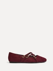 Linzi Burgundy Matrix Mary Jane Flats With Triple Straps - Image 2 of 5