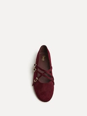 Linzi Burgundy Matrix Mary Jane Flats With Triple Straps - Image 4 of 5