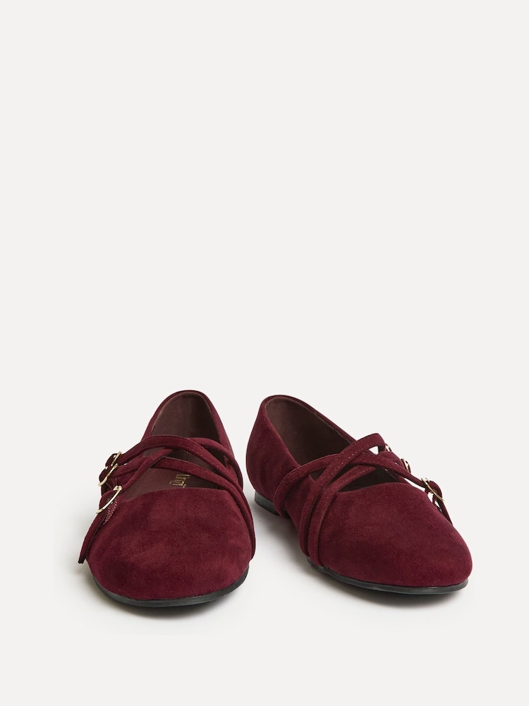 Linzi Burgundy Matrix Mary Jane Flats With Triple Straps - Image 5 of 5