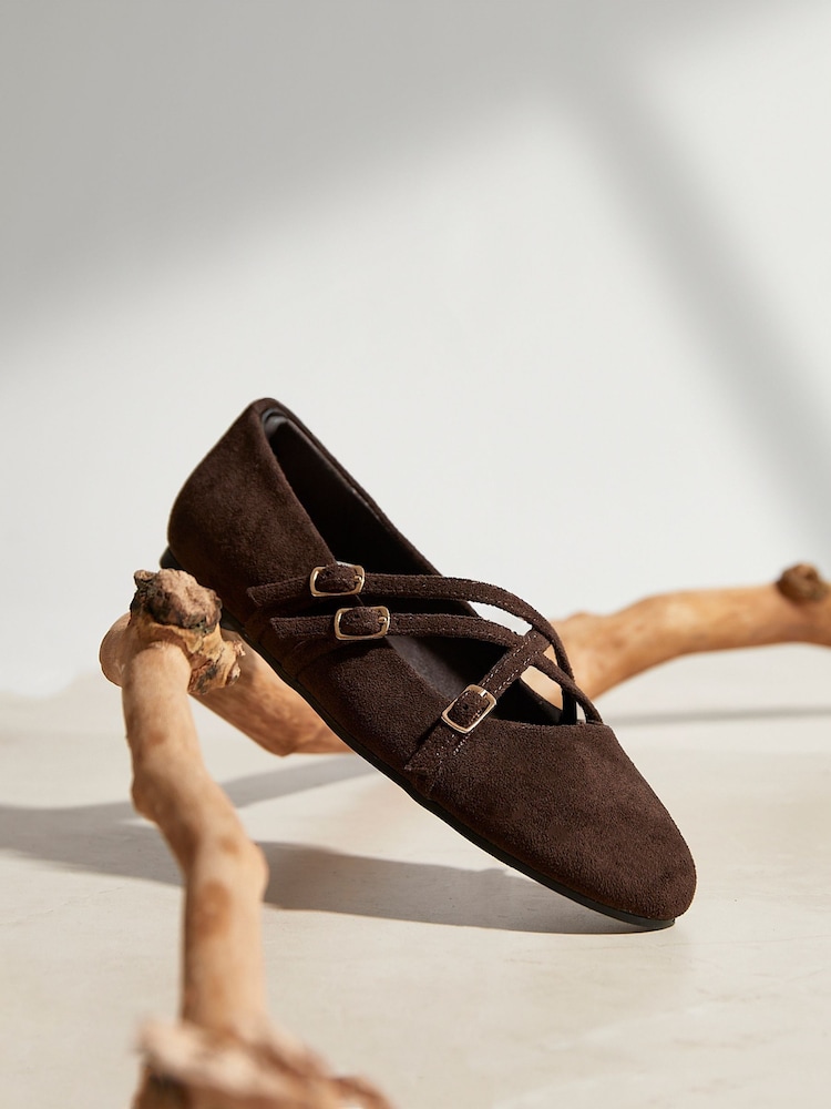 Linzi Brown Matrix Mary Jane Flats With Triple Straps - Image 1 of 5
