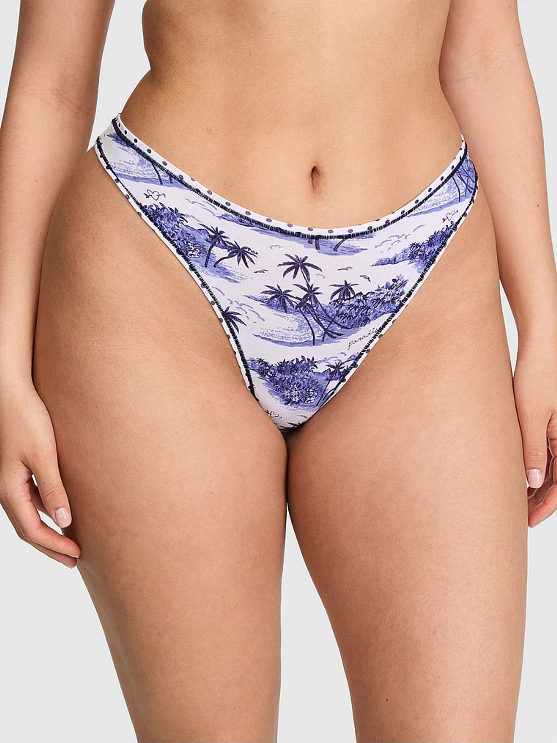 Victoria's Secret PINK Noir Navy Blue Toile Thong Cotton Knickers
