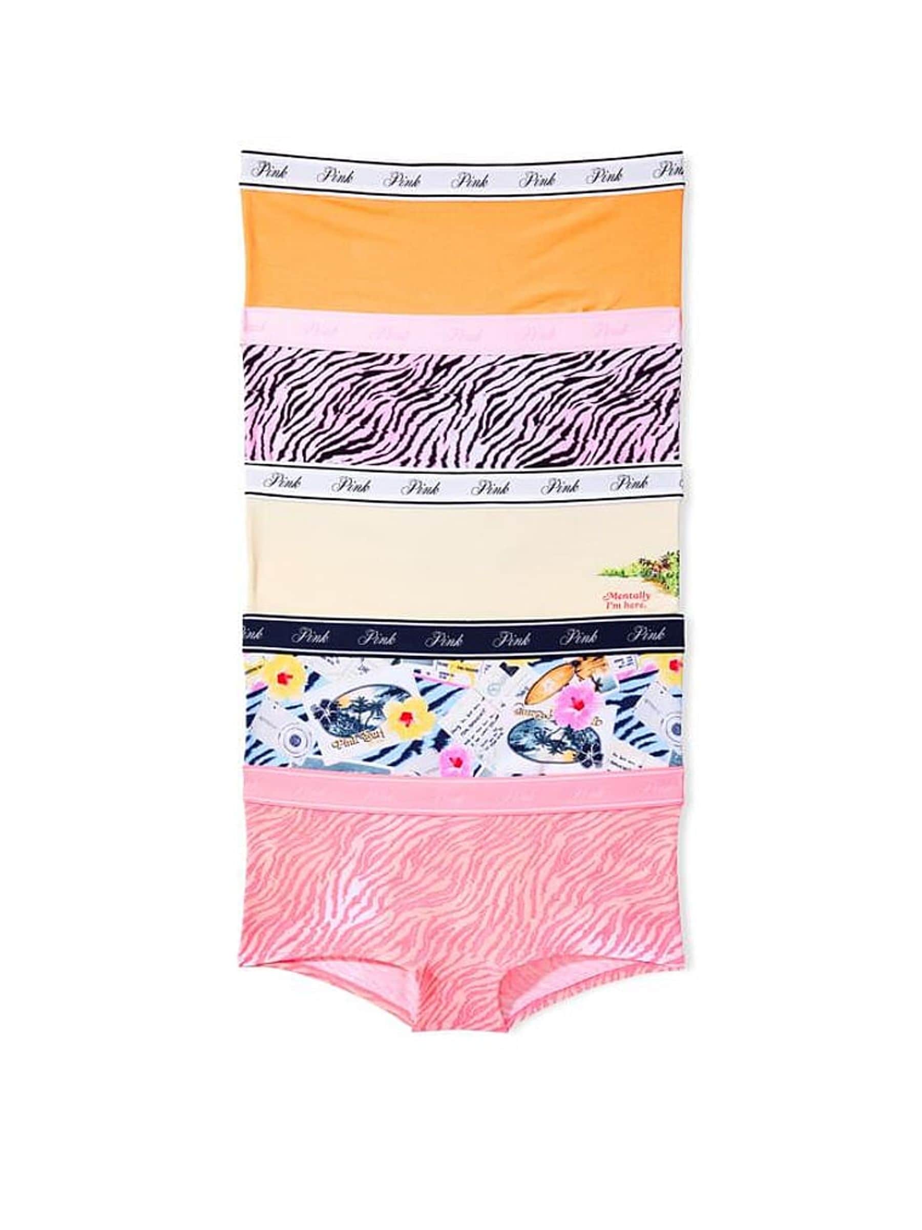 Victoria's Secret PINK Pink/Orange/Yellow Summer Print Boyshort 5 Pack Logo Knickers