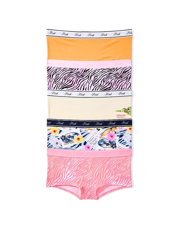 Victoria's Secret PINK Pink/Orange/Yellow Summer Print Boyshort 5 Pack Logo Knickers - Image 1 of 1 Victoria's Secret PINK Pink/Orange/Yellow Summer Print Boyshort 5 Pack Logo Knickers - Image 1 of 1