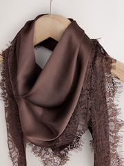 Chocolate Brown Lightweight Lace Trim Triangle Scarf - Image 2 of 3