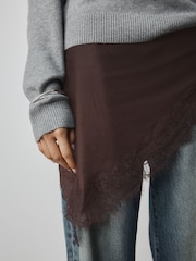 Chocolate Brown Lightweight Lace Trim Triangle Scarf - Image 4 of 7