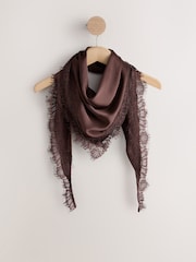 Chocolate Brown Lightweight Lace Trim Triangle Scarf - Image 5 of 7