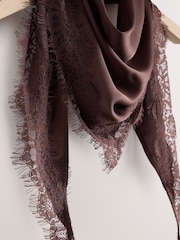 Chocolate Brown Lightweight Lace Trim Triangle Scarf - Image 7 of 7
