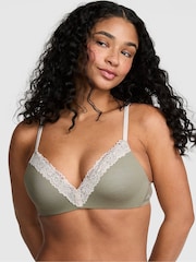 Victoria's Secret PINK Slate Green Non Wired Push Up Cotton Heather Lace Trim Bra - Image 1 of 2