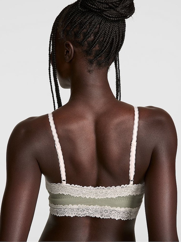 Victoria's Secret PINK Slate Green Front Close Cotton Heather Lace Trim Bra - Image 2 of 2