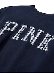 Victoria's Secret PINK Noir Navy Blue Gingham Fleece Sweatshirt - Image 4 of 4
