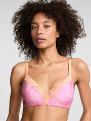 Victoria's Secret Pink Coconut Pink Leopard Non Wired Lightly Lined Cotton Heather Lace Trim Bra - Image 1 of 2