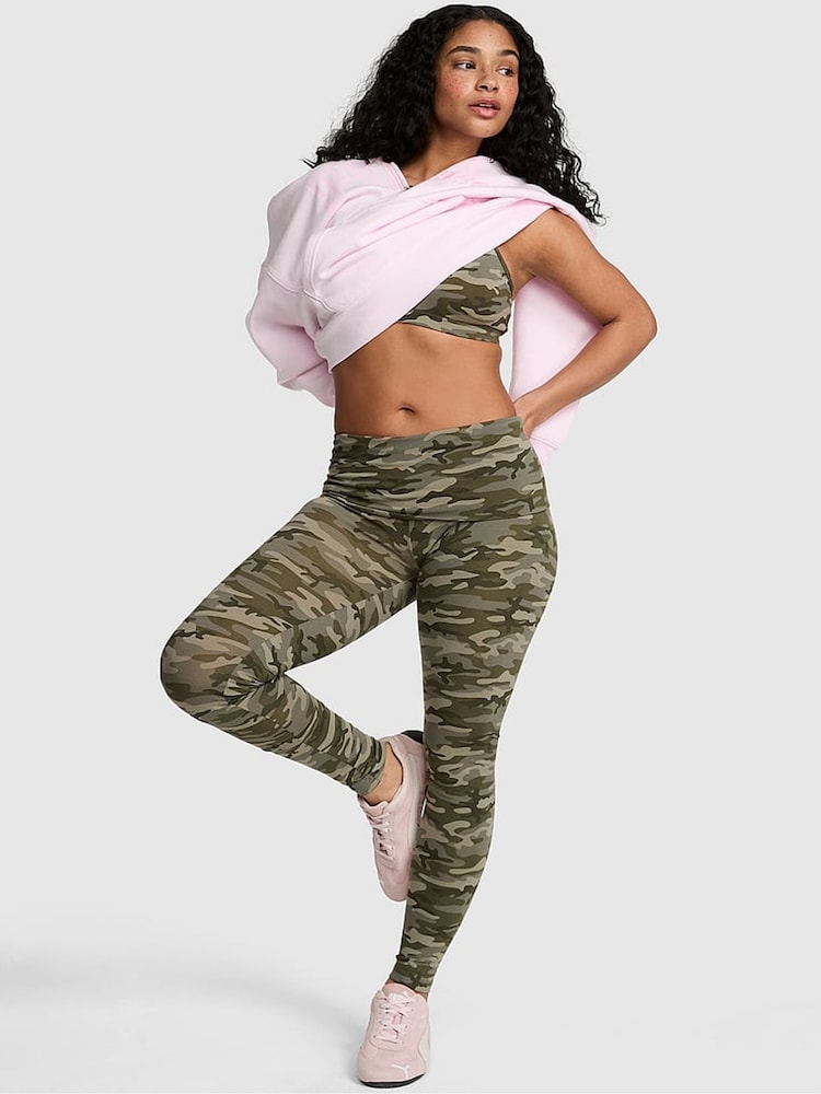 Victoria's Secret Pink Green Camo Foldover Leggings - Image 1 of 2