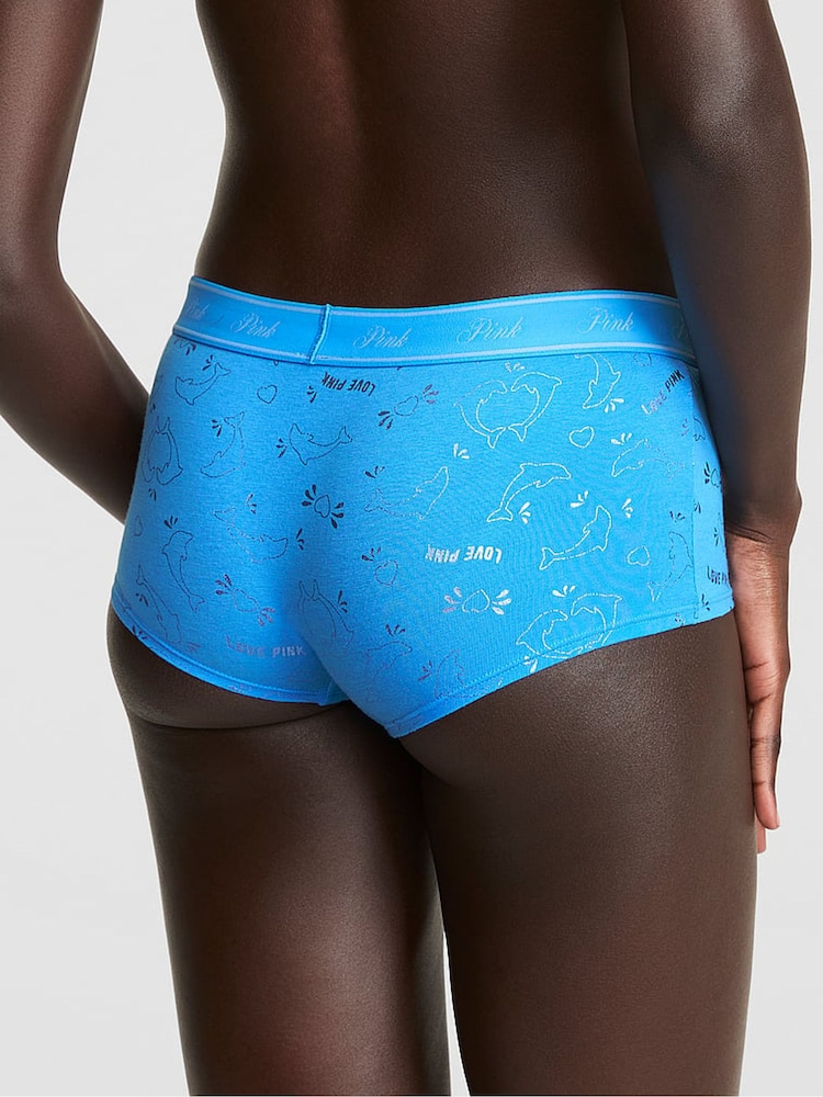 Victoria's Secret PINK Blue Dolphin Print Boyshort Cotton Logo Knickers - Image 2 of 2 Victoria's Secret PINK Blue Dolphin Print Boyshort Cotton Logo Knickers - Image 2 of 2