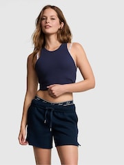 Victoria's Secret Pink Noir Navy Blue Gingham Fleece Shorts - Image 1 of 3