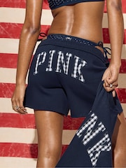 Victoria's Secret Pink Noir Navy Blue Gingham Fleece Shorts - Image 3 of 3