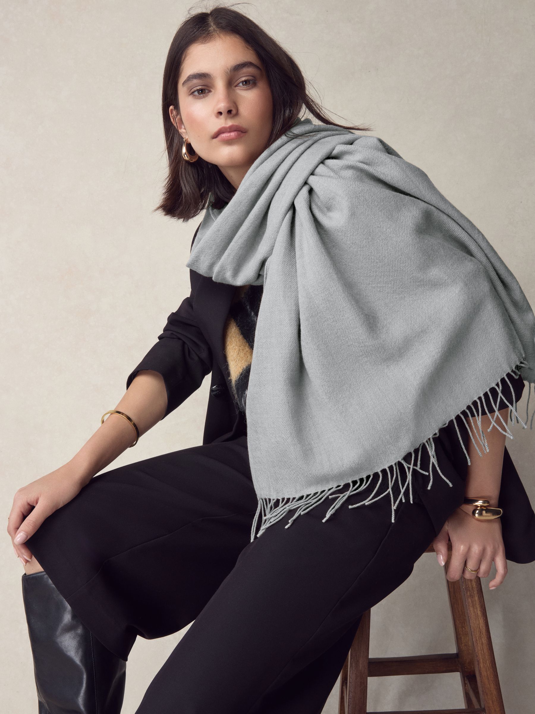 Buy Grey Premium Made in Italy Twill Midweight Shawl Scarf from