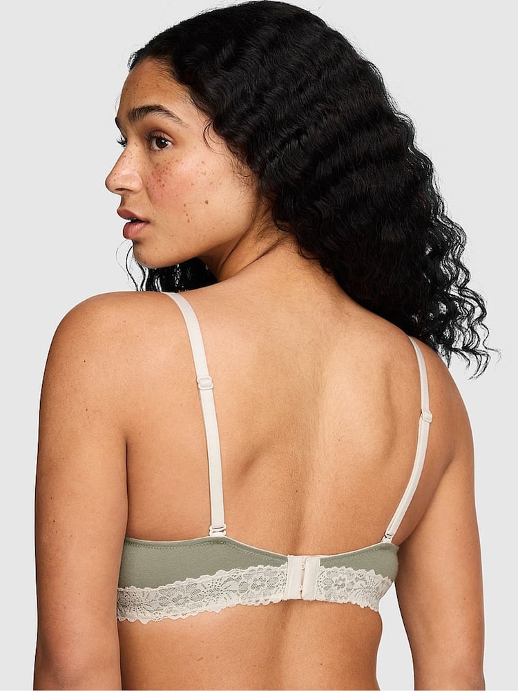 Victoria's Secret PINK Slate Green Push Up Cotton Heather Lace Trim Bra - Image 2 of 2