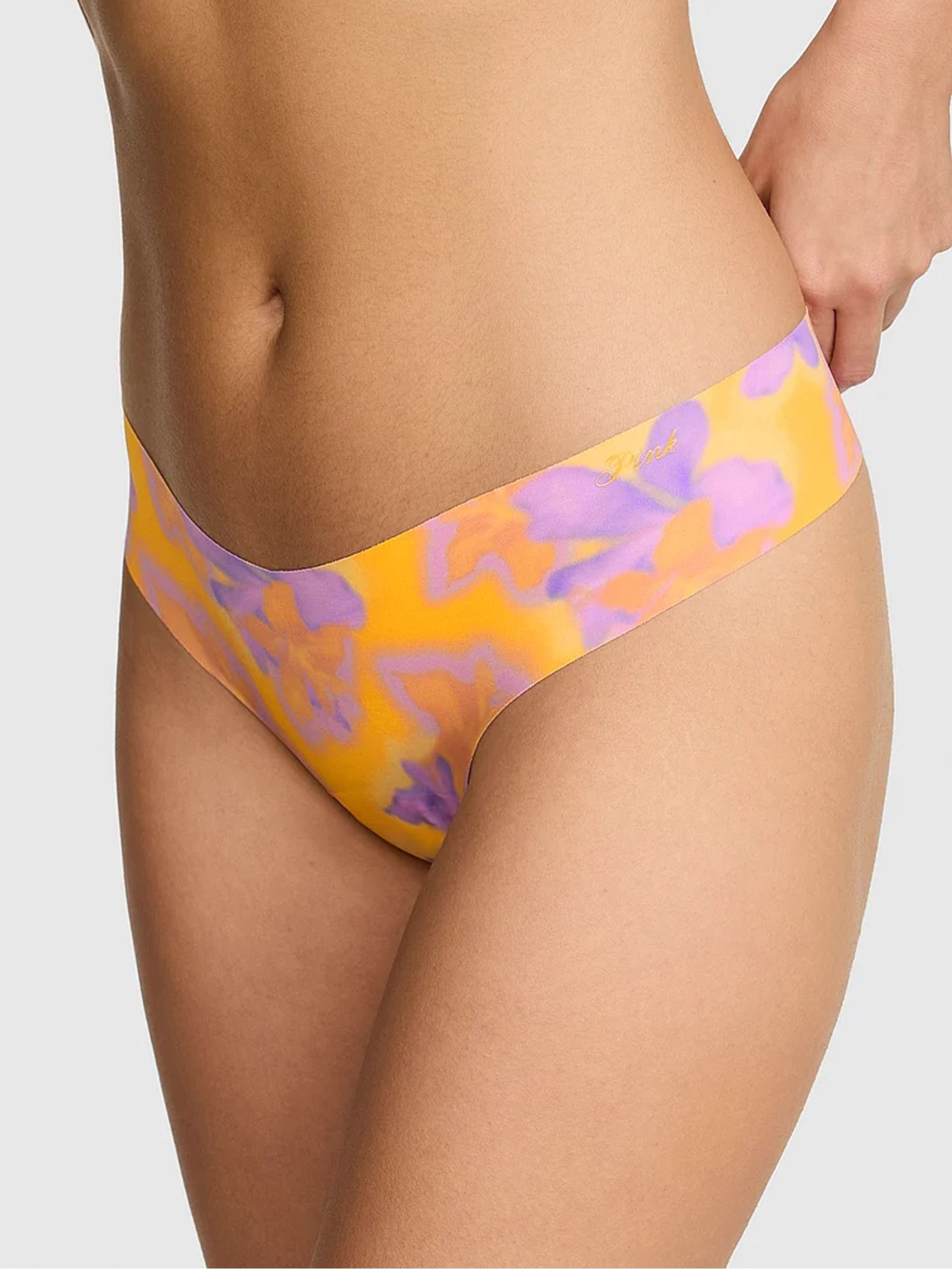 Victoria's Secret PINK Orange Hibiscus Thong No Show Knickers