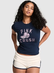 Victoria's Secret PINK Noir Navy Blue Retro T-Shirt - Image 1 of 2