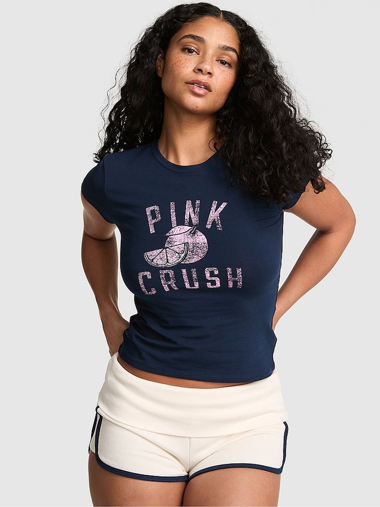Victoria's Secret PINK Noir Navy Blue Retro T-Shirt - Image 1 of 2
