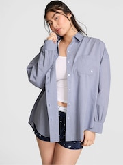 Victoria's Secret Pink Chambray Blue Oversized Button Down Pyjama Top - Image 1 of 2