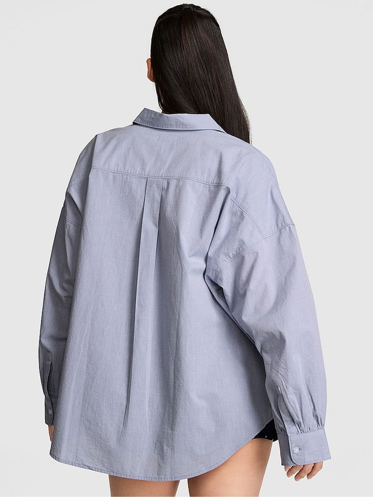 Victoria's Secret Pink Chambray Blue Oversized Button Down Pyjama Top - Image 2 of 2