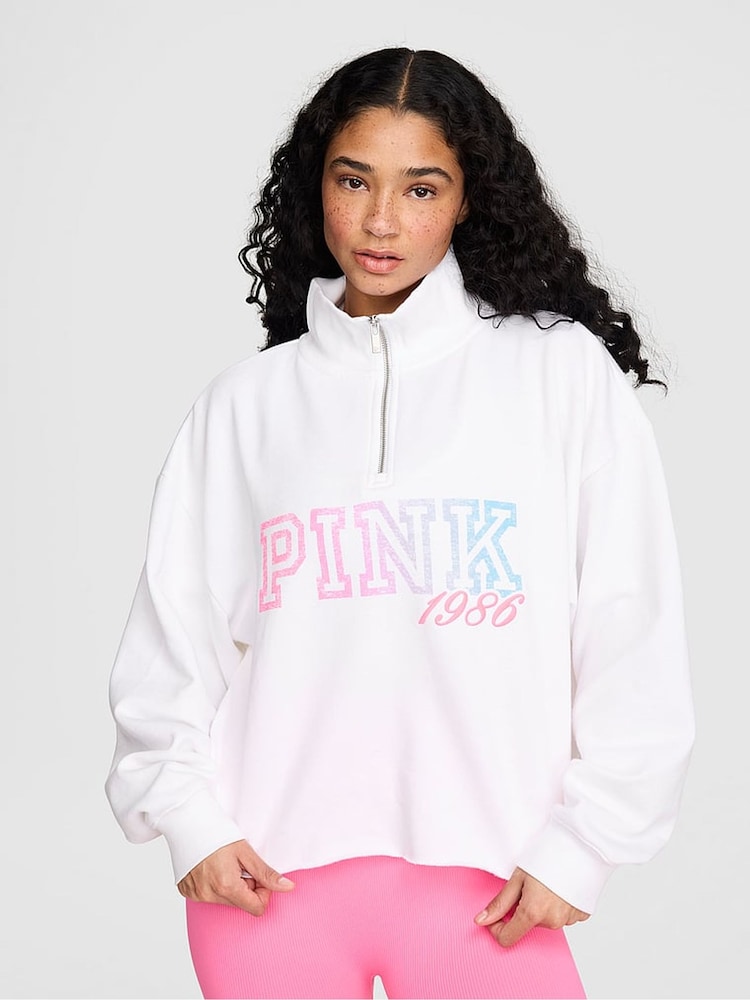 Victoria's Secret Pink White Ombre Half Zip Fleece Sweatshirt - Image 1 of 3